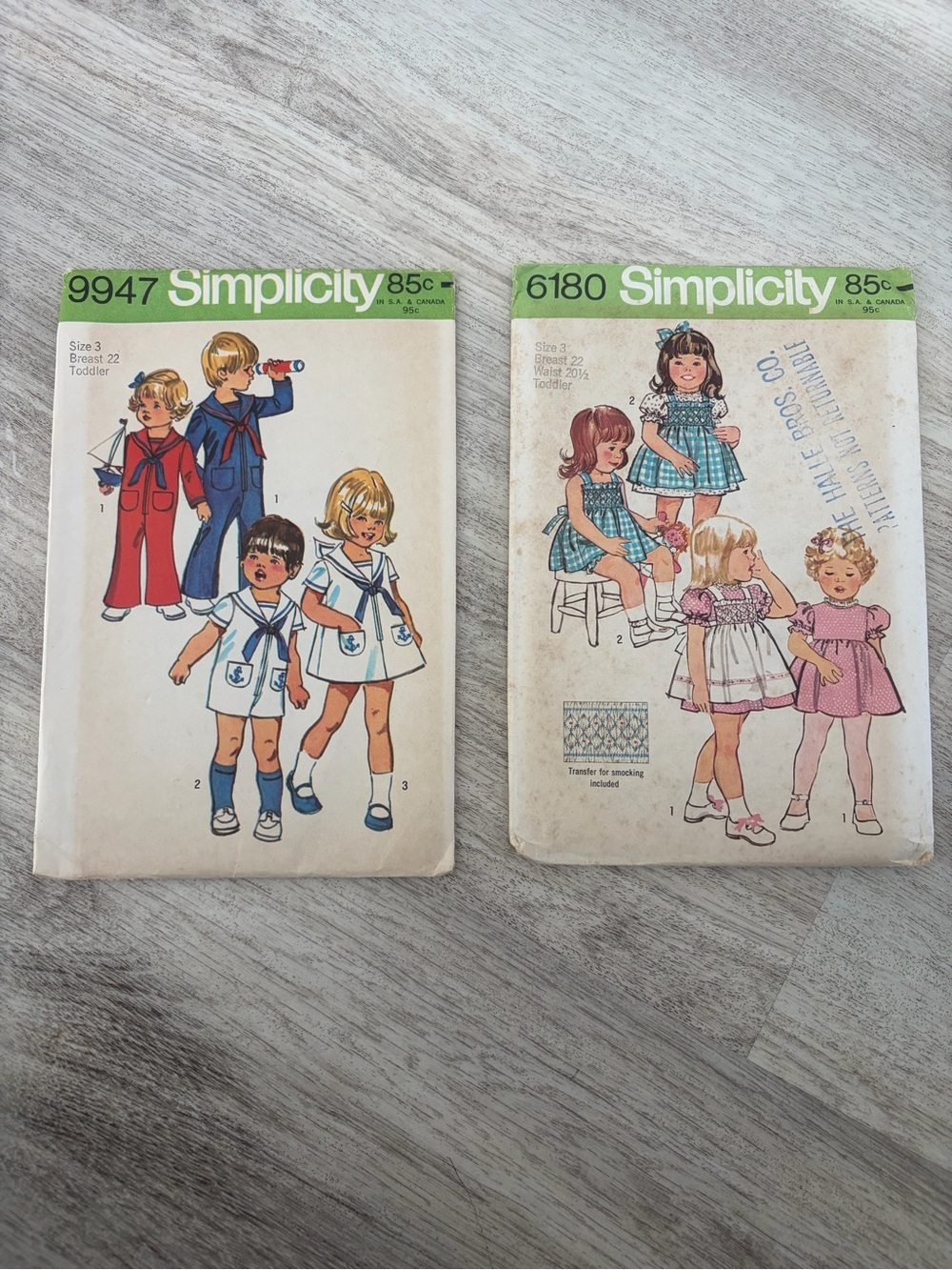 1970s Children’s Clothing Toddler 3 Sewing Patterns Simplicity 9947 And 6180